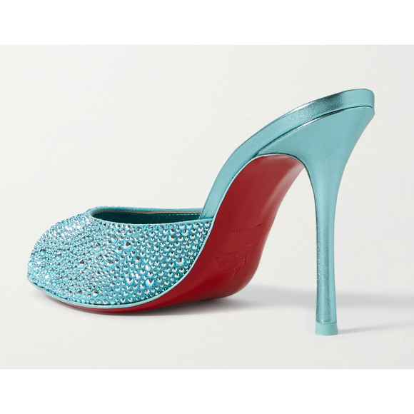 Christian Louboutin Me Dolly Strass 100 Blue Backless Sandal Mule Heel Pump 40 - Picture 8 of 12